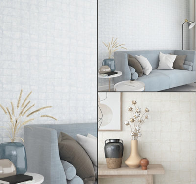 Galerie Eden Collection Blue/Grey Textured Tile Effect Wallpaper Roll