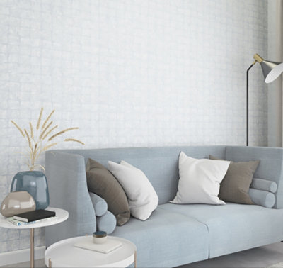 Galerie Eden Collection Blue/Grey Textured Tile Effect Wallpaper Roll