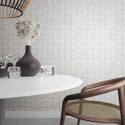 Galerie Eden Collection Dark GreyTextured Tile Effect Wallpaper Roll