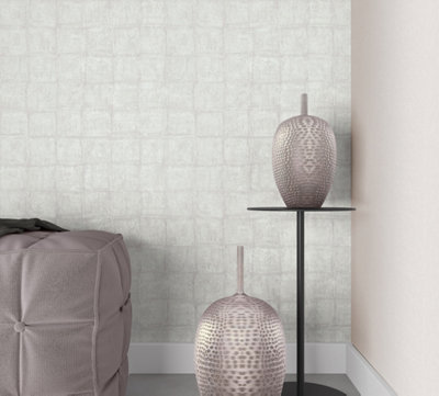 Galerie Eden Collection Grey Textured Tile Effect Wallpaper Roll