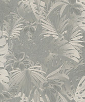 Galerie Eden Collection Platinum Metallic Jungle Leaves Wallpaper Roll