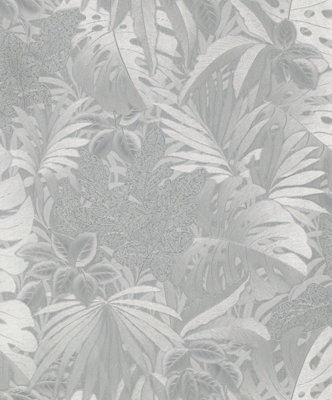 Galerie Eden Collection Silver Metallic Jungle Leaves Wallpaper Roll