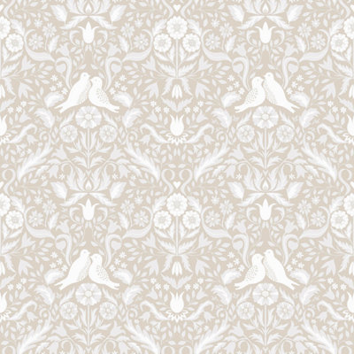 Galerie Ekback Collection Beige Niki Floral Damask Birds Wallpaper Roll