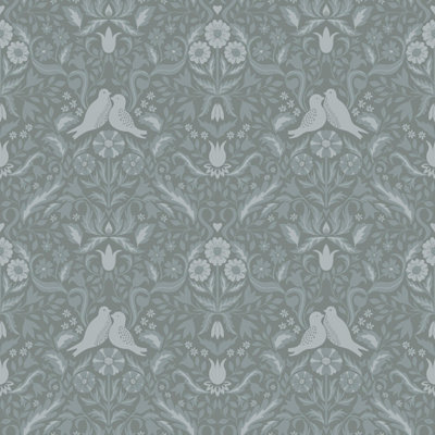 Galerie Ekback Collection Green Niki Floral Damask Birds Wallpaper Roll