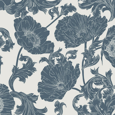 Galerie Ekbacka Collection Blue Papaver Large Floral Trail Wallpaper Roll