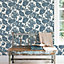 Galerie Ekbacka Collection Blue Papaver Large Floral Trail Wallpaper Roll