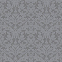 Galerie Ekbacka Collection Dark Grey Rosali Traditional Damask Wallpaper Roll