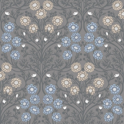 Galerie Ekbacka Collection Grey Bellis Delicate Floral Trail Wallpaper Roll