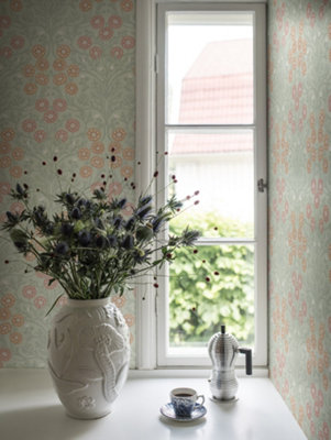 Galerie Ekbacka Collection Light Green Bellis Delicate Floral Trail Wallpaper Roll