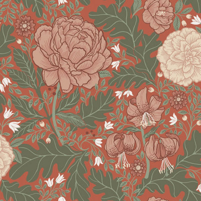 Galerie Ekbacka Collection Terracotta Camille Large Floral Bunch Wallpaper Roll