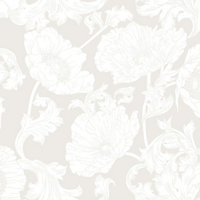 Galerie Ekbacka Collection White Papaver Large Floral Trail Wallpaper Roll