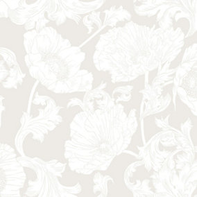 Galerie Ekbacka Collection White Papaver Large Floral Trail Wallpaper Roll
