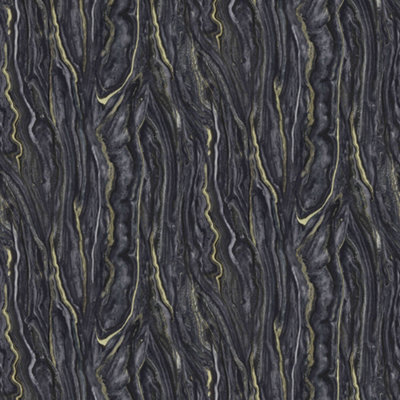 Galerie Elle Decoration Black Gold Marble Embossed Wallpaper