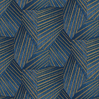 Galerie Elle Decoration Blue Gold Art Deco Geometric Embossed Wallpaper