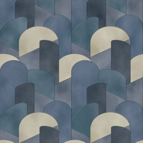 Galerie Elle Decoration Blue Teal Beige 3D Geometric Graphic Embossed Wallpaper