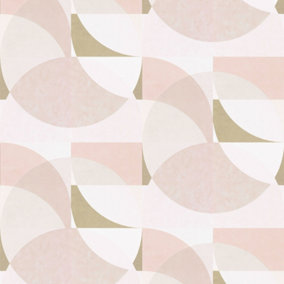 Galerie Elle Decoration Blush Pink Gold Cream Geometric Circle Graphic Embossed Wallpaper