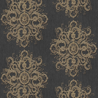 Galerie Elle Decoration Dark Grey Gold Baroque Damask Embossed ...