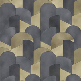 Galerie Elle Decoration Gold Black 3D Geometric Graphic Embossed Wallpaper