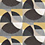 Galerie Elle Decoration Gold Mustard Grey Cream Geometric Circle Graphic Embossed Wallpaper