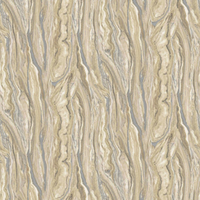 Galerie Elle Decoration Gold Silver Cream Marble Embossed Wallpaper