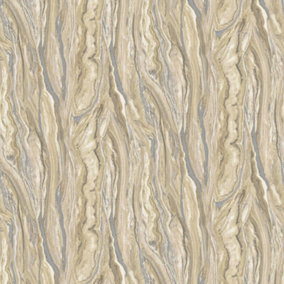 Galerie Elle Decoration Gold Silver Cream Marble Embossed Wallpaper