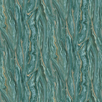 Galerie Elle Decoration Green Gold Marble Embossed Wallpaper