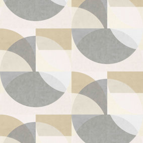 Galerie Elle Decoration Grey Beige Geometric Circle Graphic Embossed Wallpaper