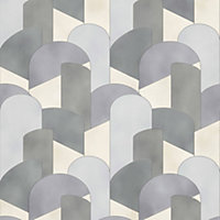 Galerie Elle Decoration Grey Silver Beige 3D Geometric Graphic Embossed Wallpaper