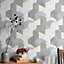 Galerie Elle Decoration Grey Silver Beige 3D Geometric Graphic Embossed Wallpaper