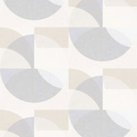 Galerie Elle Decoration Light Grey Beige Geometric Circle Graphic Embossed Wallpaper
