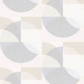 Galerie Elle Decoration Light Grey Beige Geometric Circle Graphic Embossed Wallpaper