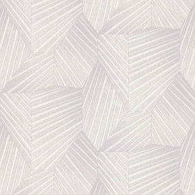 Galerie Elle Decoration Light Grey Cream Art Deco Geometric Embossed Wallpaper