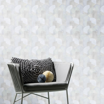 Galerie Elle Decoration Light Grey Silver 3D Geometric Graphic Embossed Wallpaper