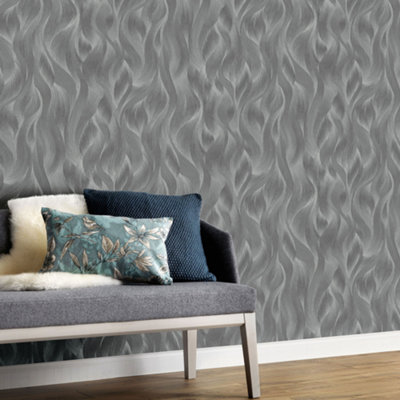 Galerie Elle Decoration Silver Grey Wave Embossed Wallpaper