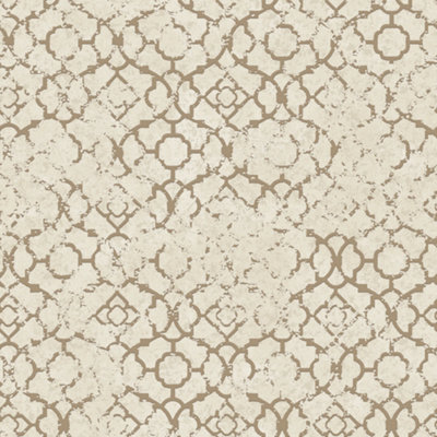 Galerie Emporium Cream Gold Aged Quatrefoil Embossed Wallpaper