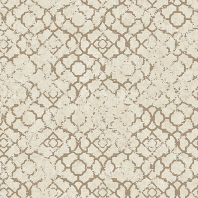 Galerie Emporium Cream Gold Aged Quatrefoil Embossed Wallpaper DIY at B&Q