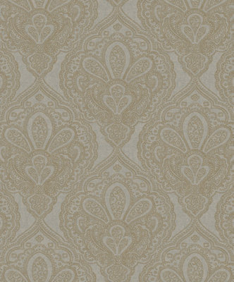 Galerie Emporium Grey Gold Mehndi Damask Embossed Wallpaper