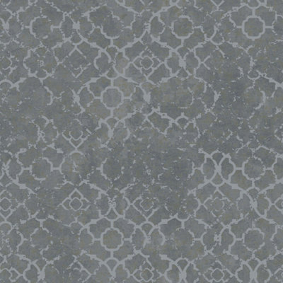 Galerie Emporium Grey Silver Aged Quatrefoil Embossed Wallpaper