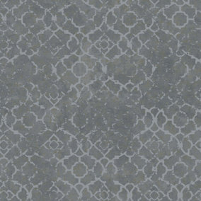 Galerie Emporium Grey Silver Aged Quatrefoil Embossed Wallpaper