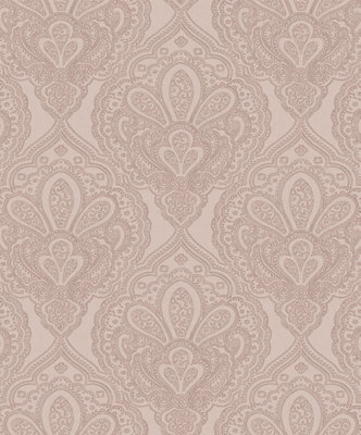 Galerie Emporium Pink Rose Gold Mehndi Damask Embossed Wallpaper DIY