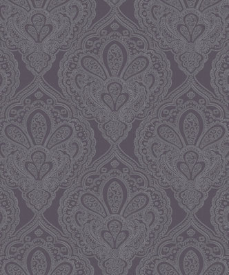 Galerie Emporium Purple Silver Mehndi Damask Embossed Wallpaper