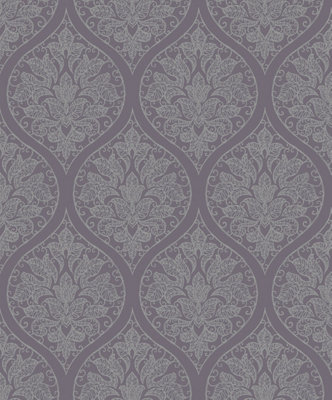 Galerie Emporium Purple Silver Ogee Embossed Wallpaper