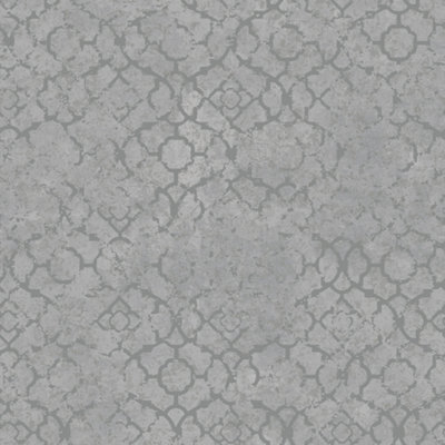 Galerie Emporium Silver Aged Quatrefoil Embossed Wallpaper