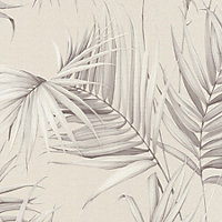 Galerie Escape Beige, Grey, Silver Palm Leaves Smooth Wallpaper