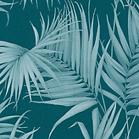 Galerie Escape Green, Teal Palm Leaves Smooth Wallpaper