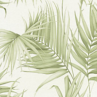 Galerie Escape Green, White Palm Leaves Smooth Wallpaper