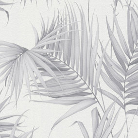 Galerie Escape Light Grey, Dark Grey Palm Leaves Smooth Wallpaper