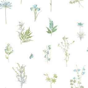 Galerie Evergreen Aqua Botanical Smooth Wallpaper