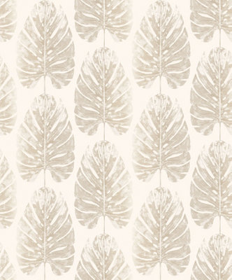 Galerie Evergreen Beige Leaf Stripe Smooth Wallpaper