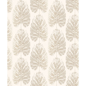 Galerie Evergreen Beige Leaf Stripe Smooth Wallpaper